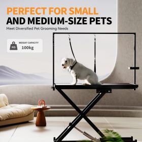 Height Adjustable Pet Grooming Table, Equipped With Leveling Wheels, Dog Grooming Arms, Anti Slip Tabletop, And Tool Organizer 50 Inches, Black, Prohi